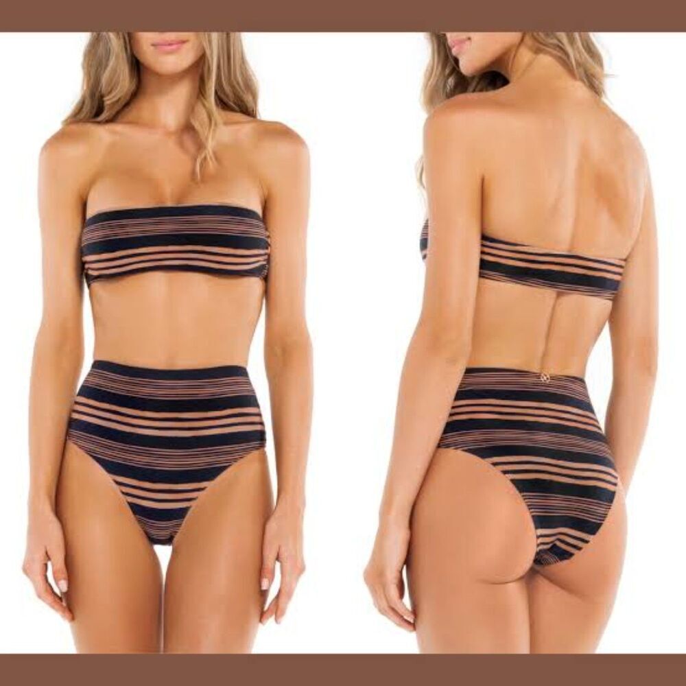 NWT Paula Hermanny Isabela Bikini Bottom - Navy & Tan (#F-13)